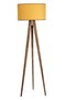 Opviq Lámpara de Pie Tripod con Pantalla de Tela Mostaza y Cuerpo de Madera